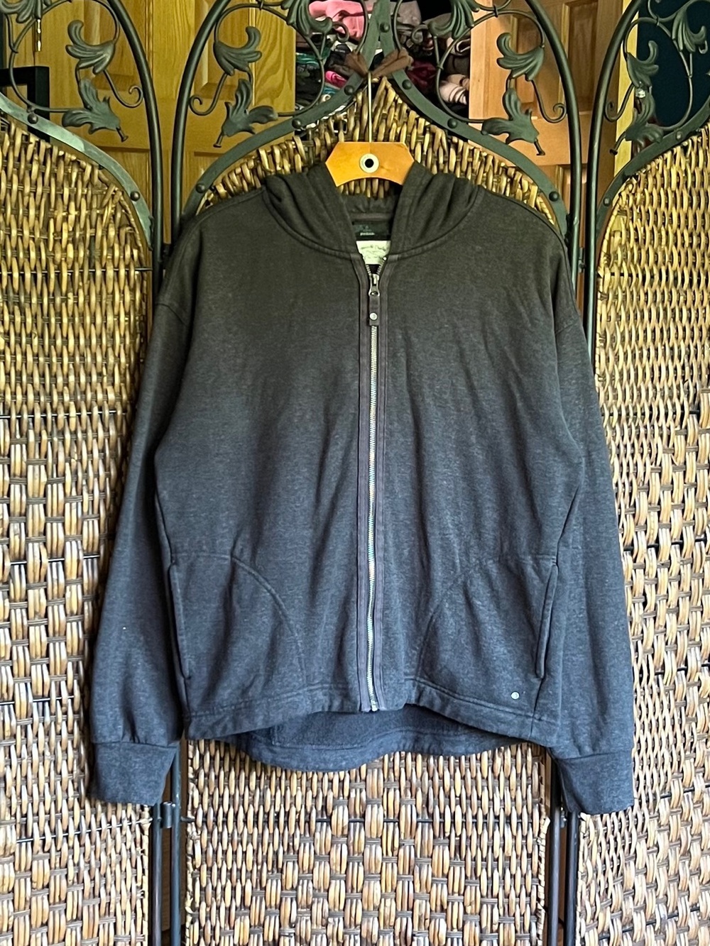 L Hemp Prana Heathered Gray Full Zip Hoodie